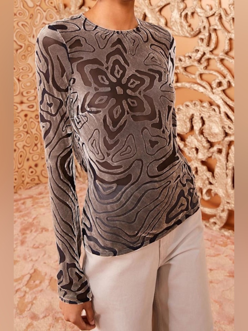Ulla Johnson Quinn Blouse Luna Silk Velvet Burnout Sexy Long Sleeve Top Size 2